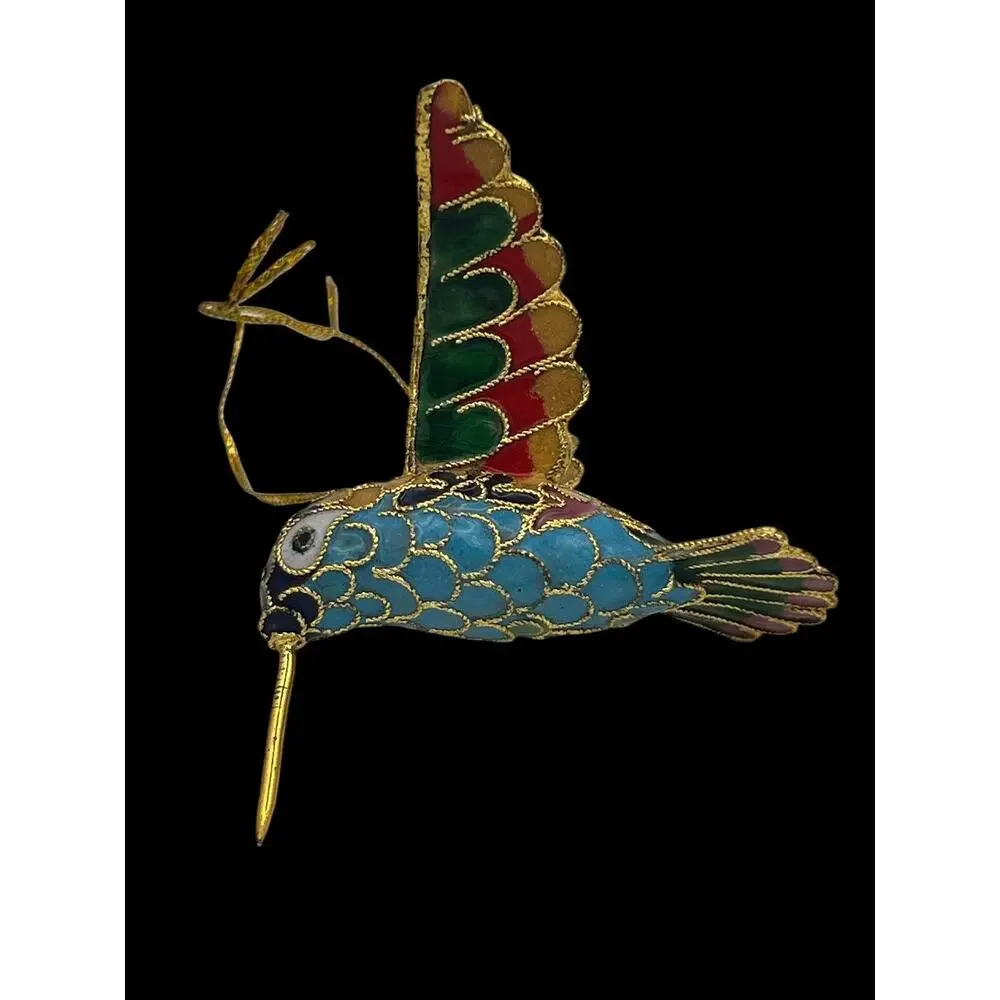 Cloisonne Hummingbird Ornament , Enamel on Copper